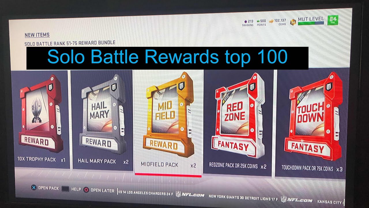 Top 100 Solo Battle Rewards Madden 19