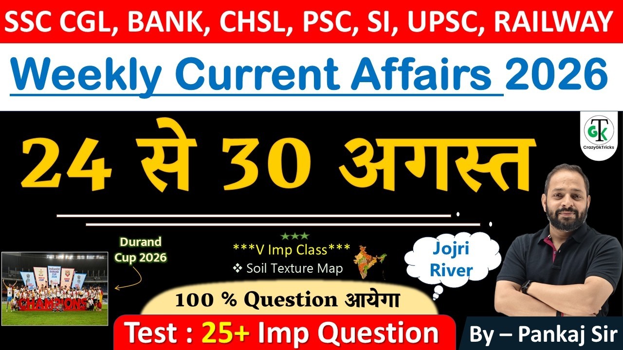 24 - 30 August 2026 Weekly Current Affairs | Most Important Current Affairs 2026 | CrazyGkTrick