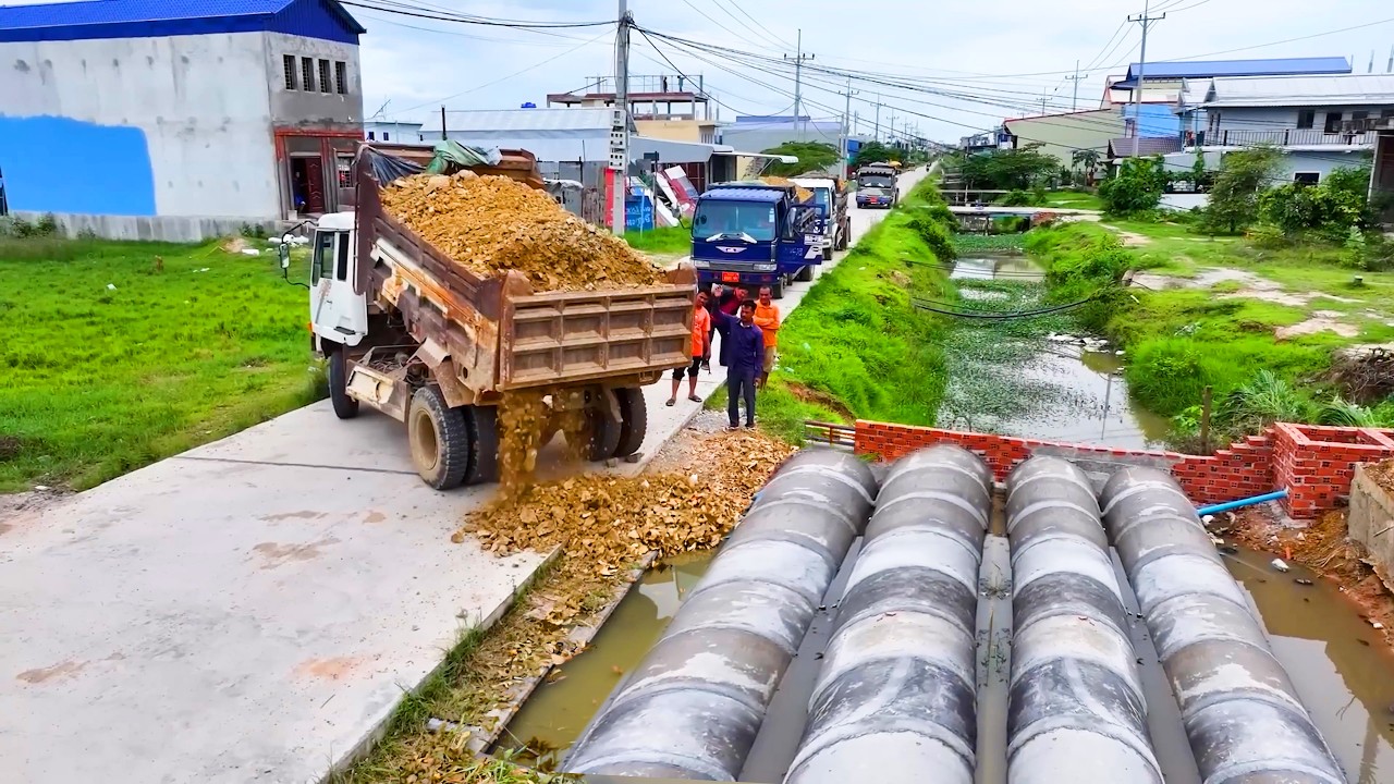 O.H No !!! incredible delete drain making road go house , truck transport soil , bulldozer push soil