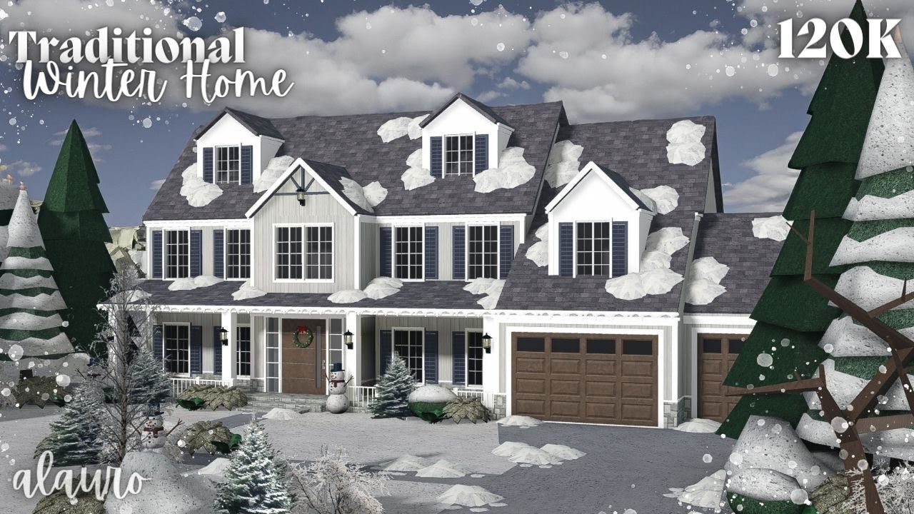 Traditional Winter Home - 120K Exterior - Bloxburg Speed Build