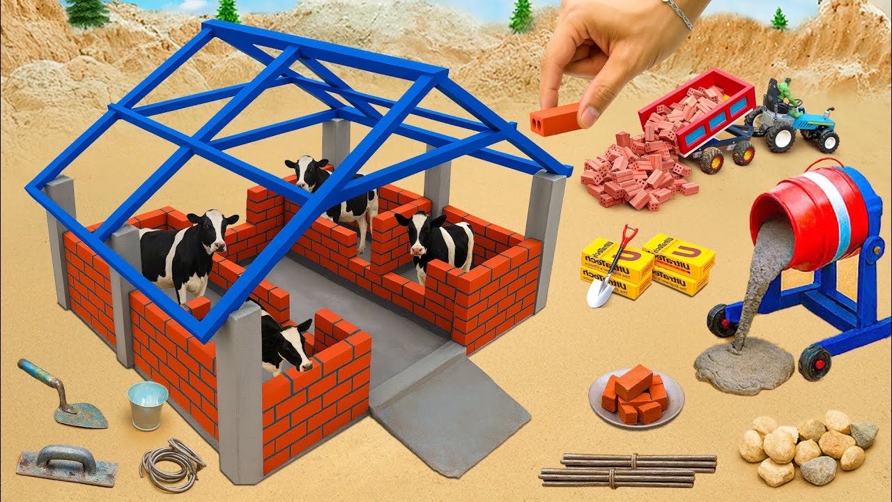 DIY Mini Tractor Builds a 4-Stall Concrete Cow Shed After Lightning Burns It Down | Science Project