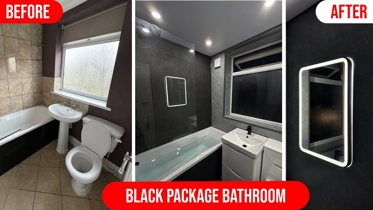 Small Bathroom Renovation with PVC Wall Panels | Black Package