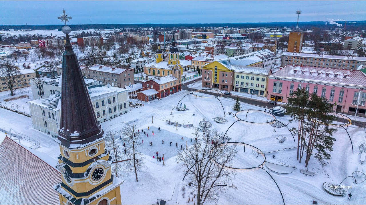 V&otilde;ru keskv&auml;ljaku uisuv&auml;li  23.01.2022 4K Drone Footage Estonia