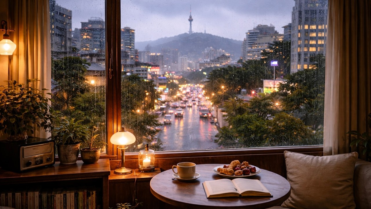 Cozy Window Rain in Seoul | Reading & Studying Ambience | No Music | 1 Hour