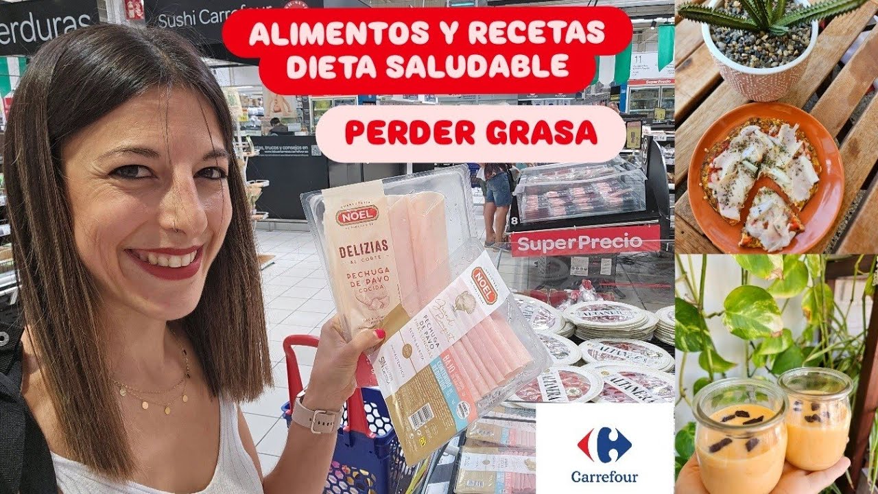 ALIMENTOS SALUDABLES en CARREFOUR🛒COMPRA con DIETA🔝MENÚ perder peso y grasa🍽️
