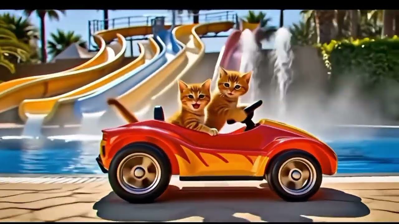 Two Orange Cats’ Crazy Water Park  😺💦 |Cute & Funny 4K Animation #OrangeCat #FunnyCatVideo #CuteCats