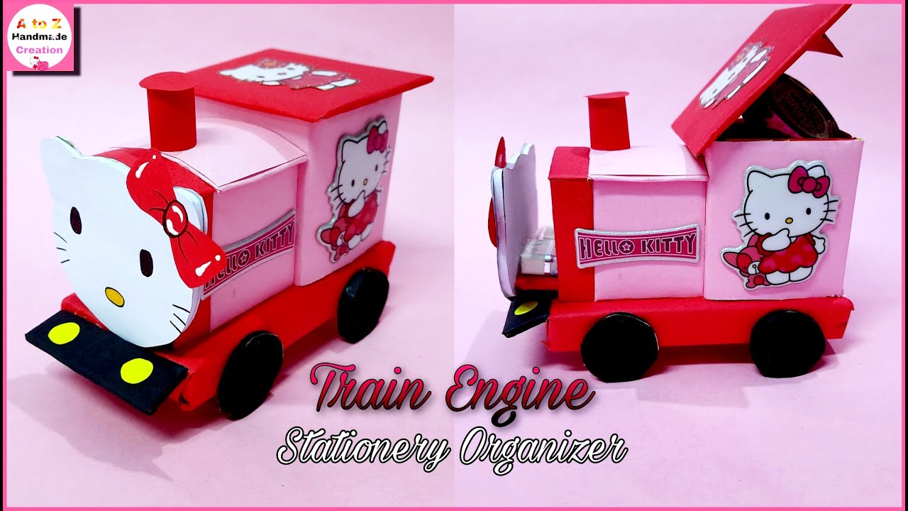How to make Hello Kitty Train Engine toy with cardboard for stationery organizer/school supplies