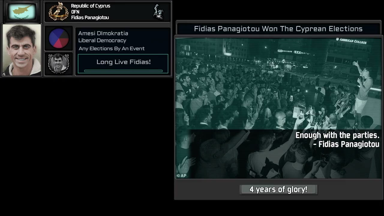 HOI4 TNO - CUSTOM SUPER EVENT - Fidias Pamagiotou won the Cyprean Elections