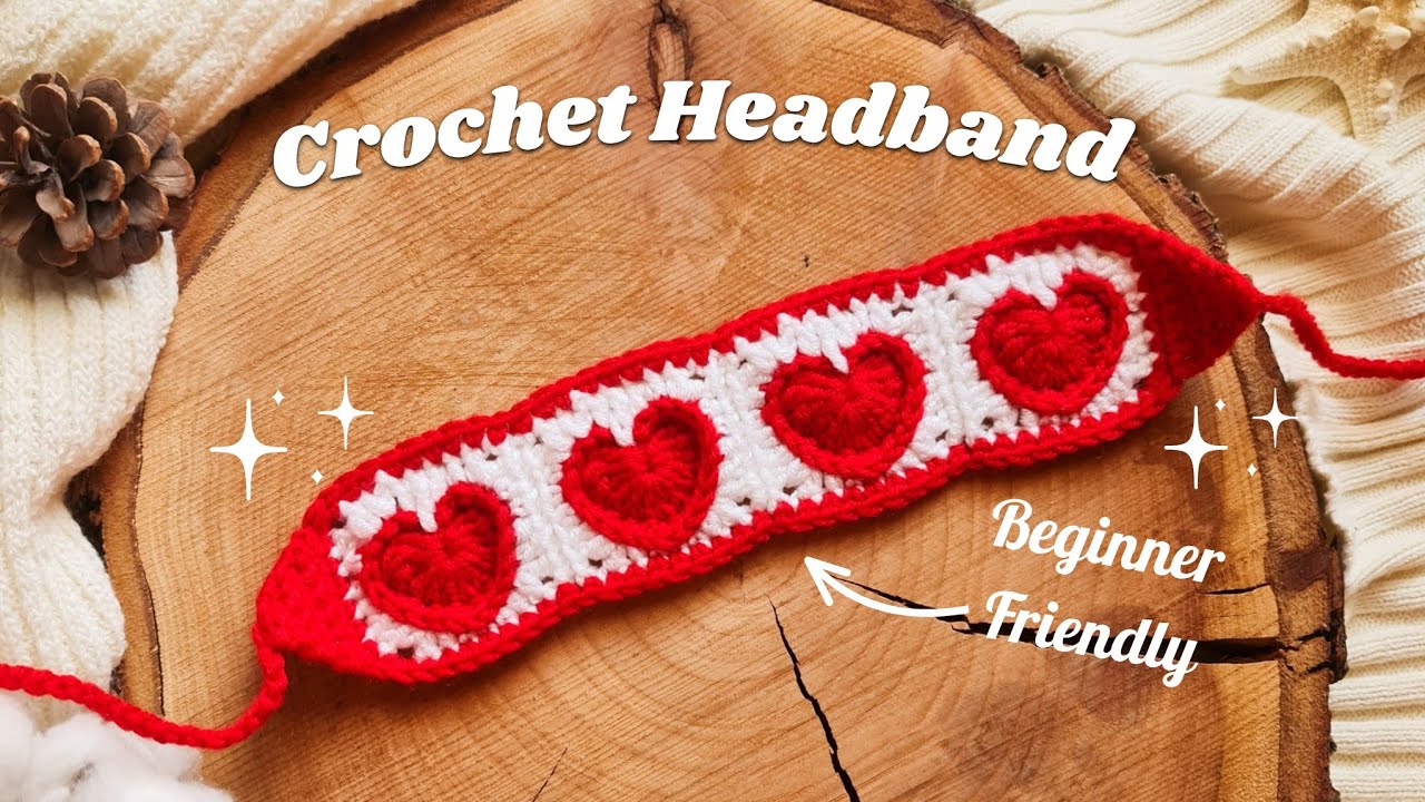 Crochet heart headband , beginner friendly tutorial/ crochet small heart