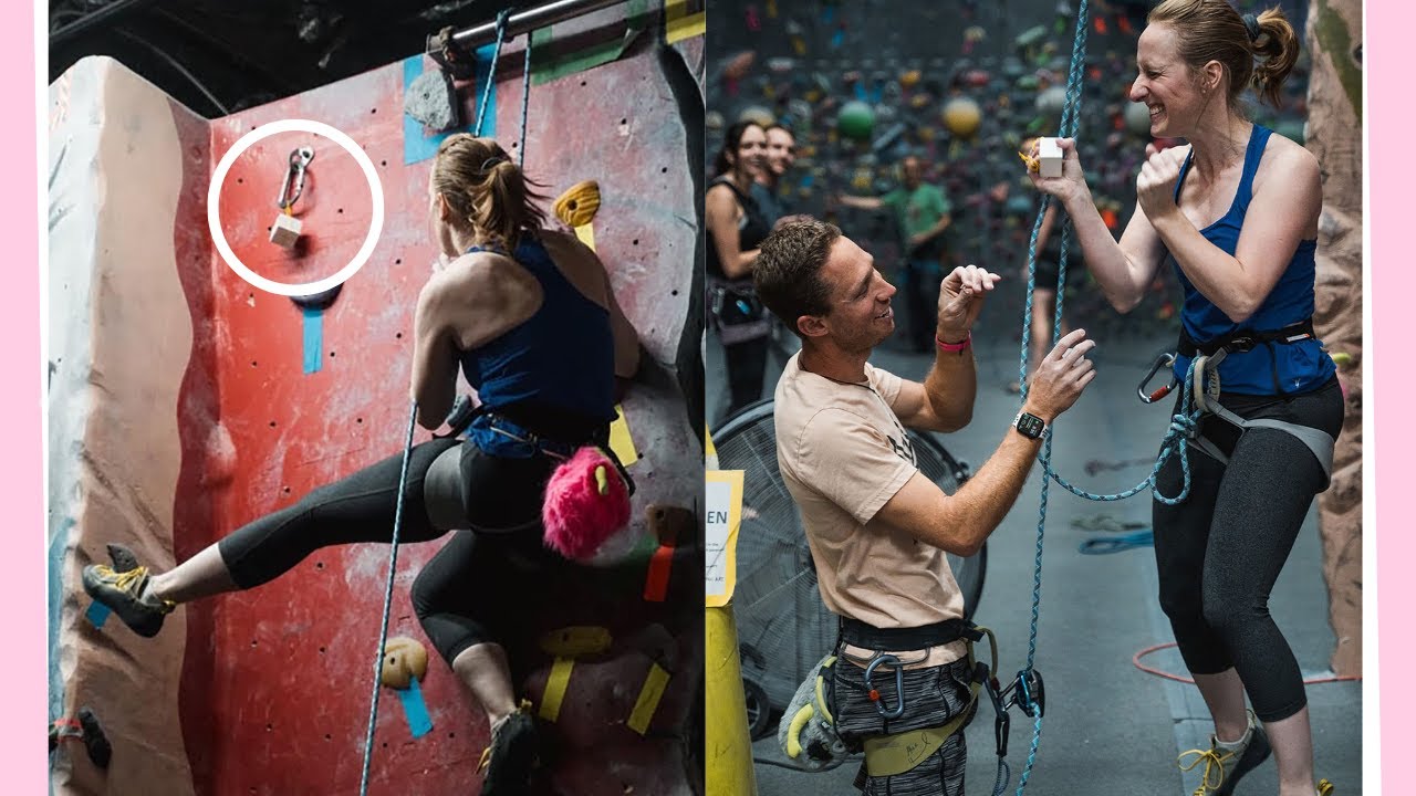 Girlfriend Discovers Ring Atop Rock Climbing Wall