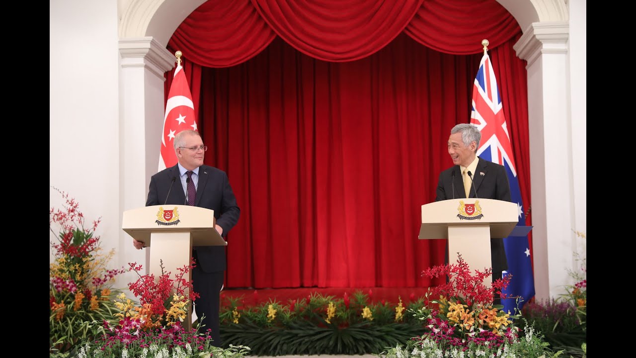 PM Lee Hsien Loong and PM Scott Morrison at the Singapore-Australia Leaders' Summit on 10 June 2021