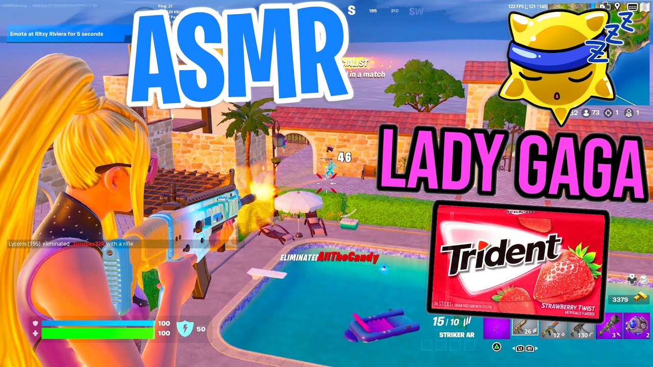 ASMR Gaming 😴 Fortnite Lady Gaga Solo! Relaxing Gum Chewing 🎮🎧 Controller Sounds + Whispering💤