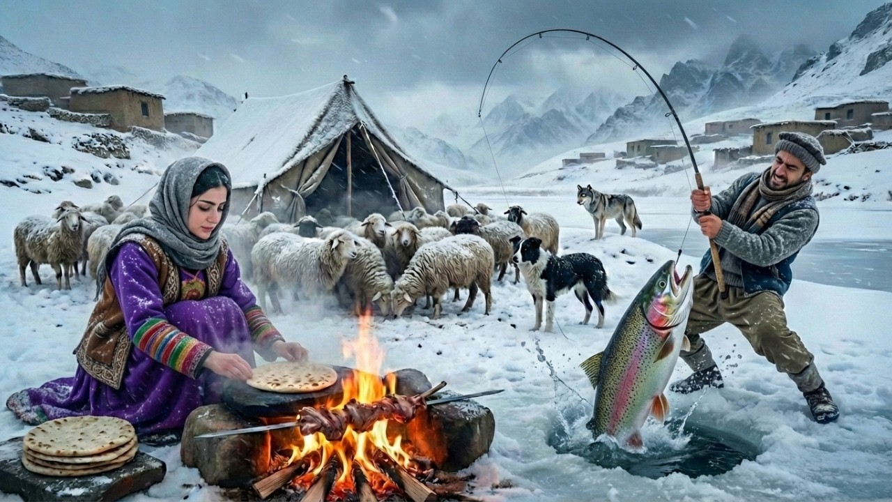 Surviving a Freezing Winter as a Shepherd in Afghanistan| Grilled Salmon + Bread to Stay Alive