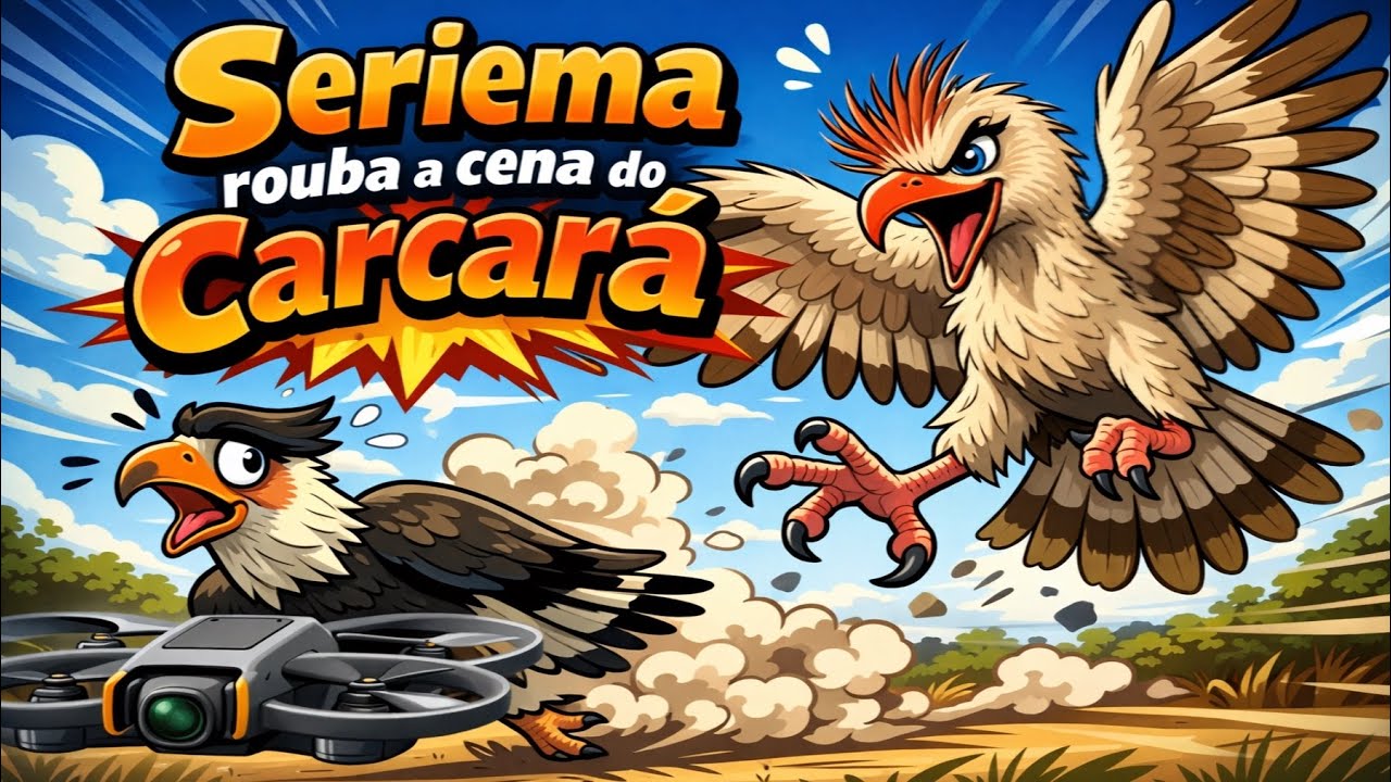 Seriema rouba a cena do carcará e enfrenta drone!