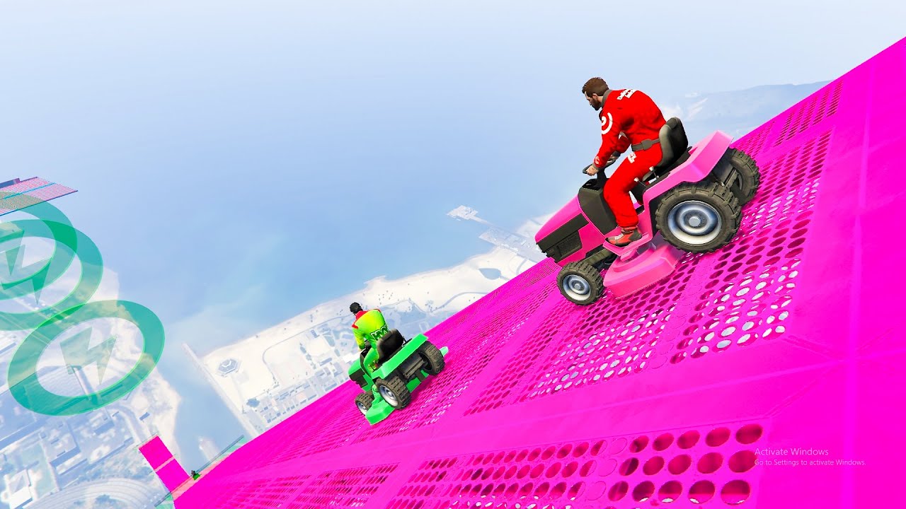12-Player Down Hill Lawn Mower Stunt Race  - GTA V Online Funny Moments | JeromeACE