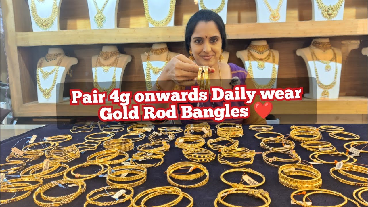 4g pair Gold dailywear rod bangles | light weight Gold bangles | party bangles | NSK Thangamaligai