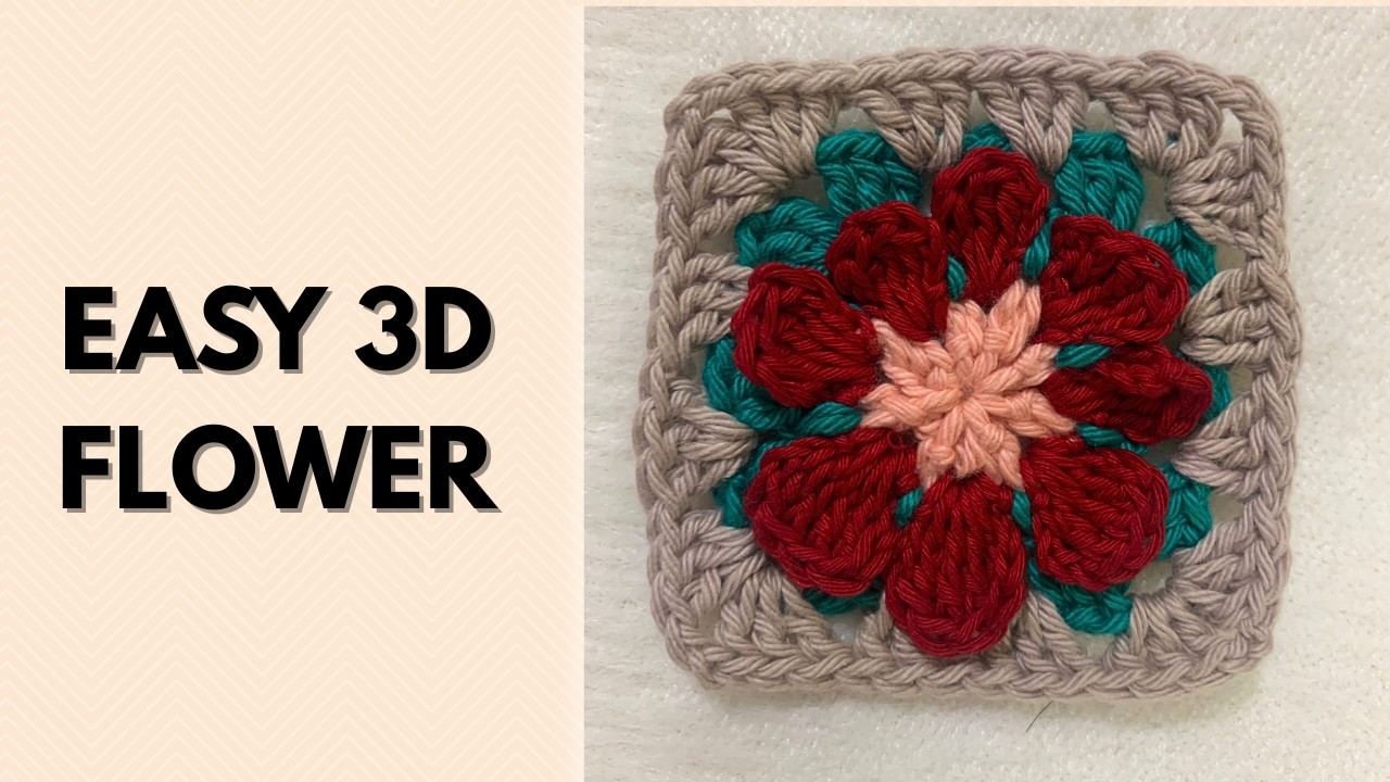 Easy 3D Crochet Flower Granny Square 🌸 step by step