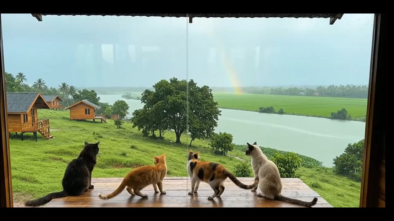 Rainy Hilltop Camping View 🌧️ |  Nature 4K Relaxation , rain and thunder sounds for sleeping #rain