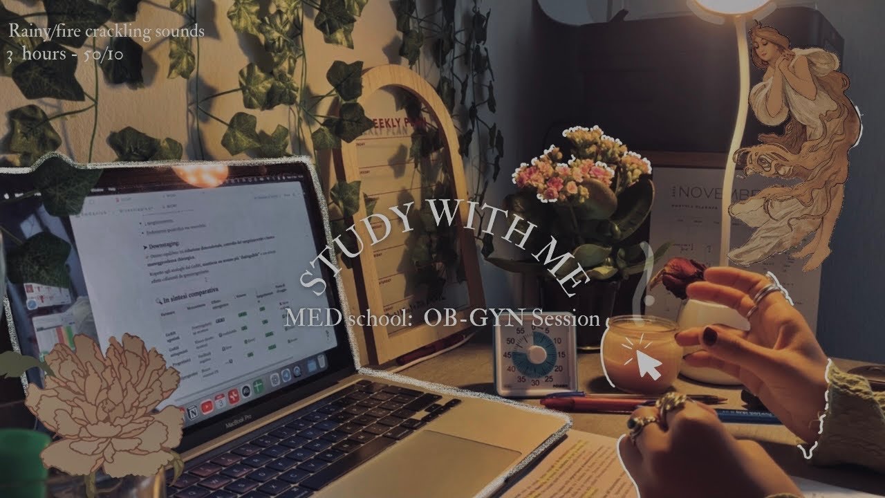 3-Hour OB-GYN | Study With Me (50/10) | Revision + Fire and Rainy Sounds🪐💌🕯️🥀