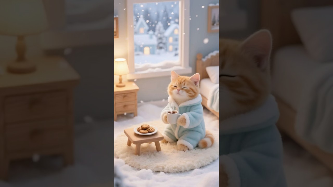 Snowy dreams feel warmer when you&rsquo;re wrapped in love 🤍🐾#cutecat #miniatureworld #snowvillage