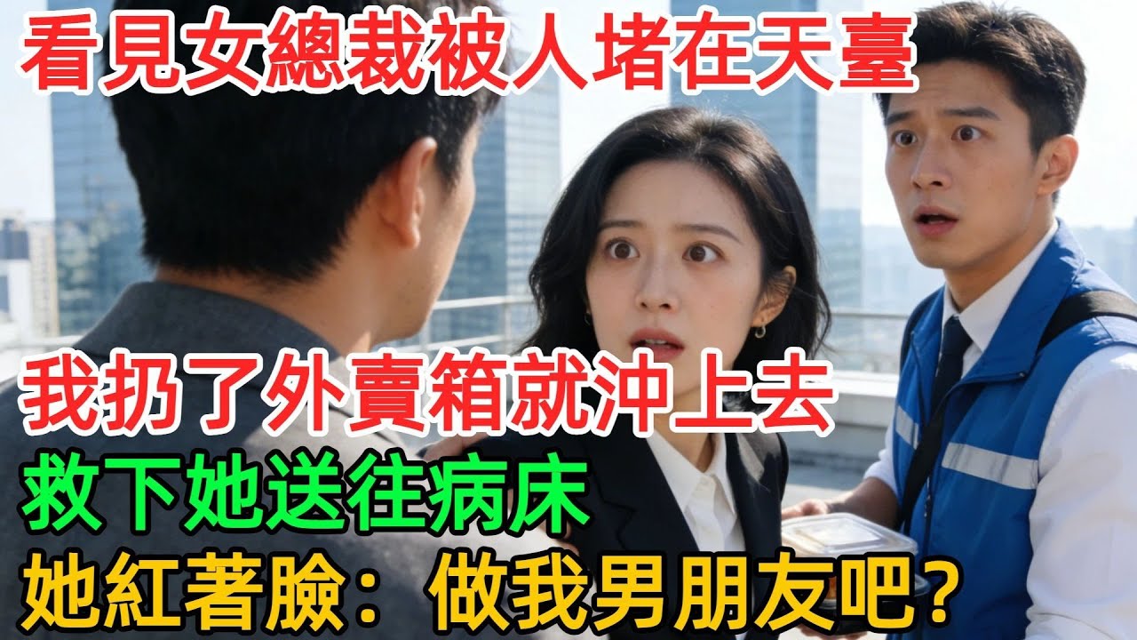 送餐到頂樓，看見女總裁被人堵在天台，我扔了外賣箱就衝上去。病牀上她握着我的手，紅着臉：做我男朋友吧？#職場#有聲書#爽文#男頻#情感