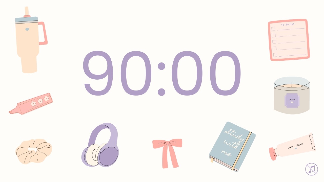 90 Minutes Countdown Timer - Study with me 📚 - 1 Hour 30 Minute Timer | No music | Focus | Study