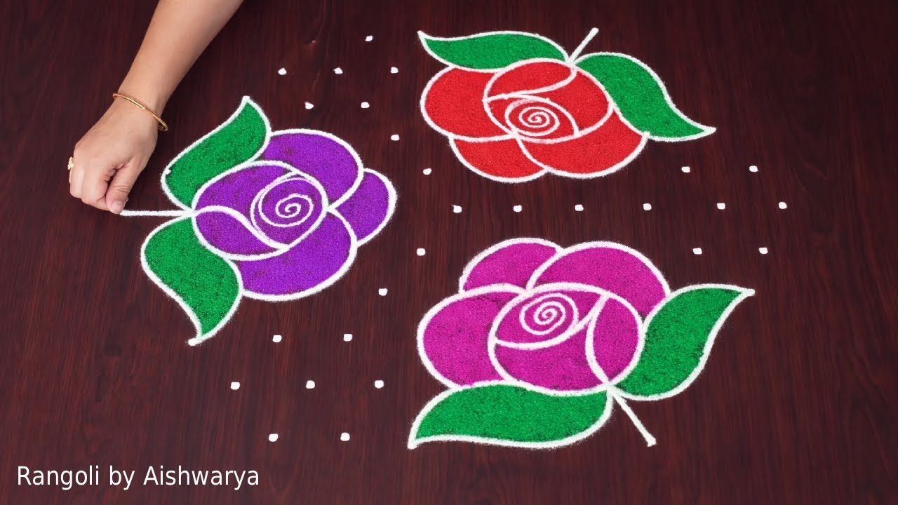 Rangoli z kwiat&oacute;w r&oacute;ży, 11&ndash;6 kropek | Muggulu Festival krok po kroku | Proste wzory rangoli
