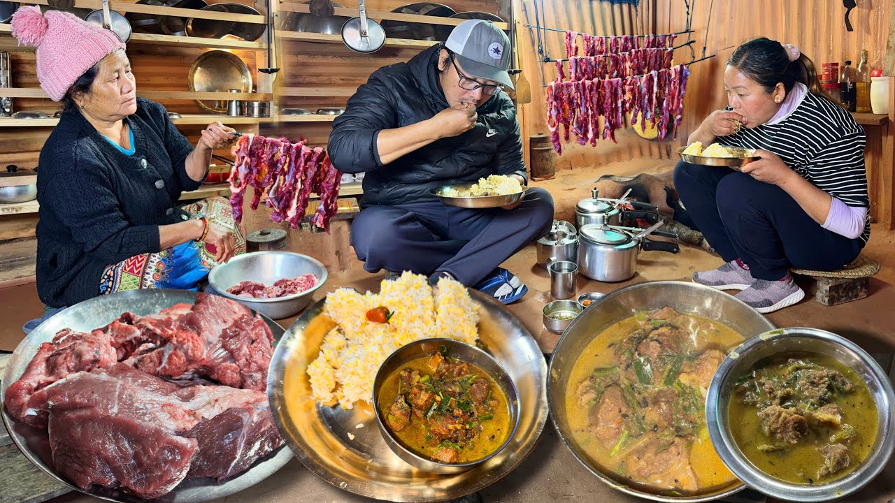 SBuff Curry Cooking & Eating in Morning Meal | Buff Recipe | Organic Cooking Village Life Vlog