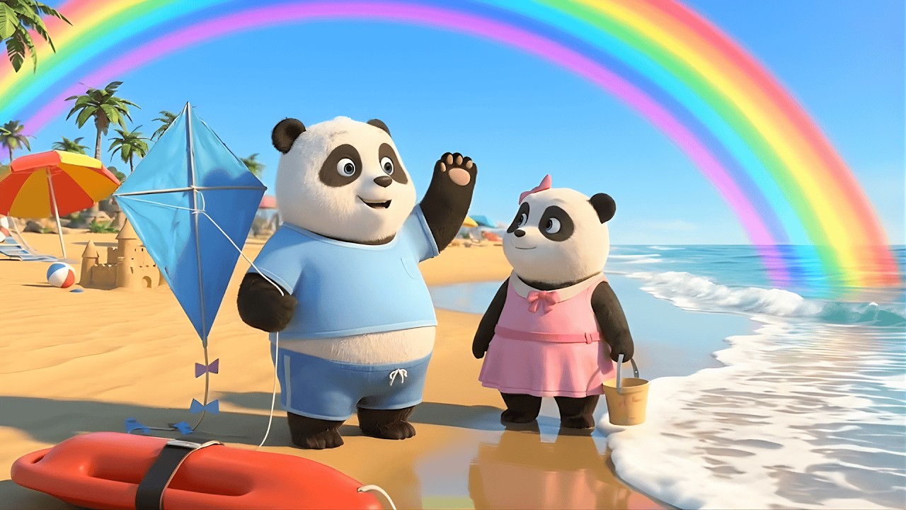 🐼 Детеныш панды запускает воздушного змея на пляже и спасает попавшую в ловушку выдру 🪁 | Детеныш...