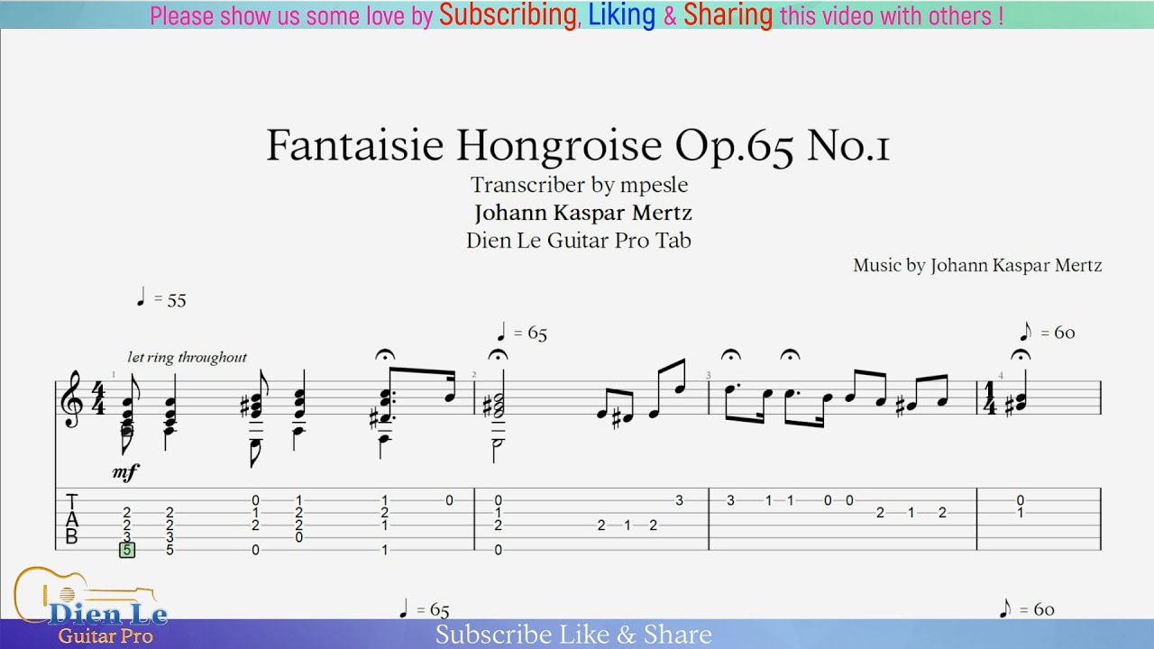 For Classical Guitar with TABs - Johann Kaspar Mertz - Fantaisie Hongroise Op.65 No.1