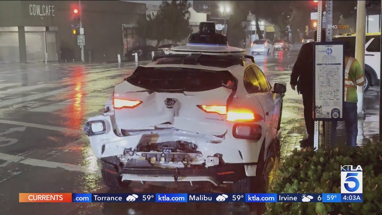 Driverless taxi filled with passengers rear-ended by hit-and-run driver in DTLA