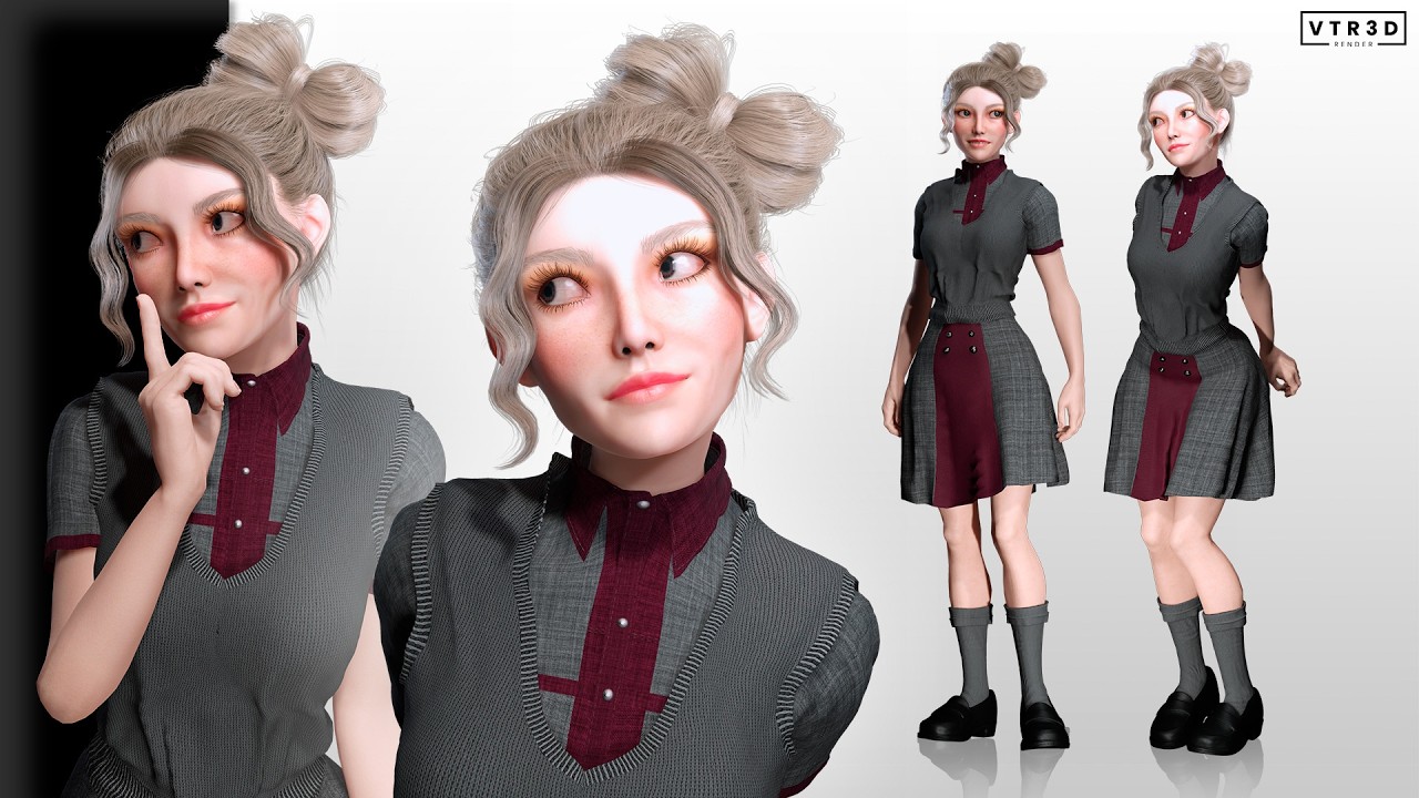 Stylized Blonde School Girl Character – Realistic Game Ready Female 3D Model