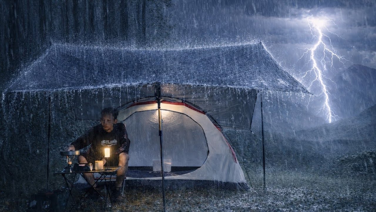 HEAVY RAIN CAMPING ALONE IN A FOGGY FOREST | Quiet Rain Night