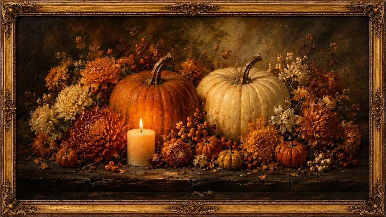 Vintage Fall Pumpkin Frame TV Art | Candlelit | 4K No Sound | 6 Hours