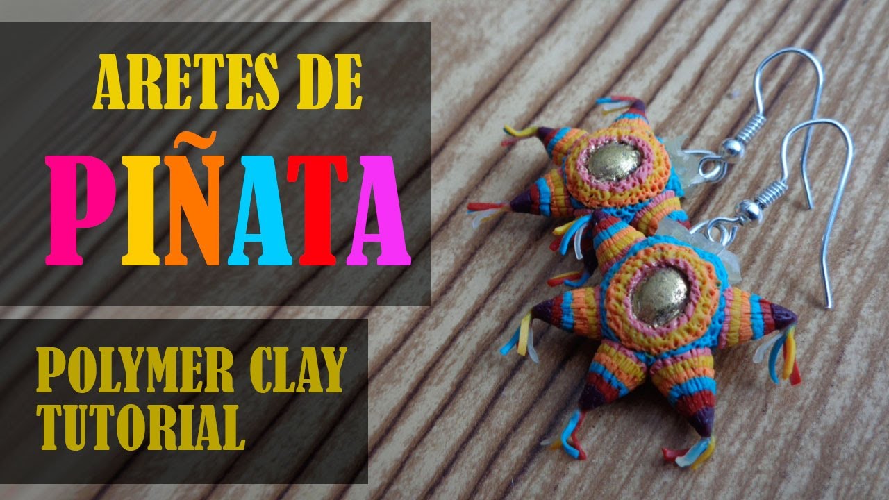 Como hacer unos aretes de piñata en arcilla polimérica/ Polymer clay piñata earrings tutorial.