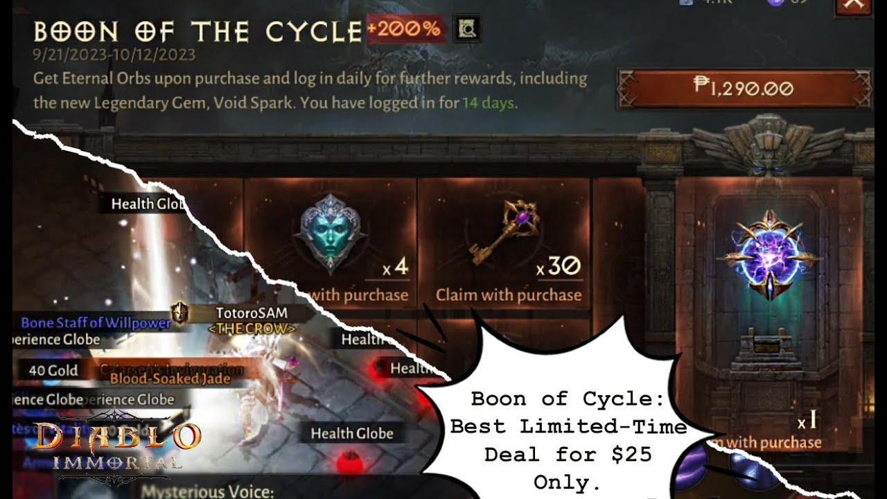 Unboxing BOON OF CYCLE: Void Spark, 1600 Orbs, Leg Crests, Viper's Bite, Keys... | Diablo Immortal