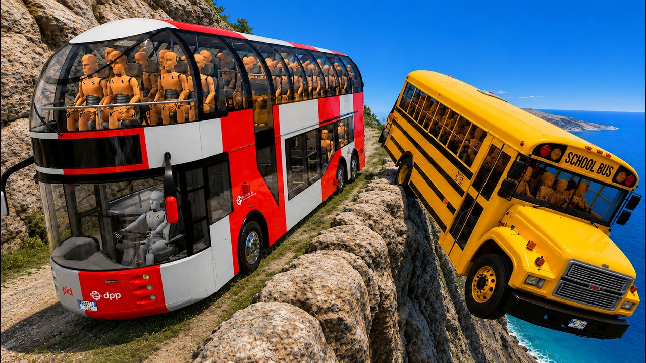 School Bus Falls From a  Dangerous Mountain 💥 Crash Test😱 | BeamNG.drive#366