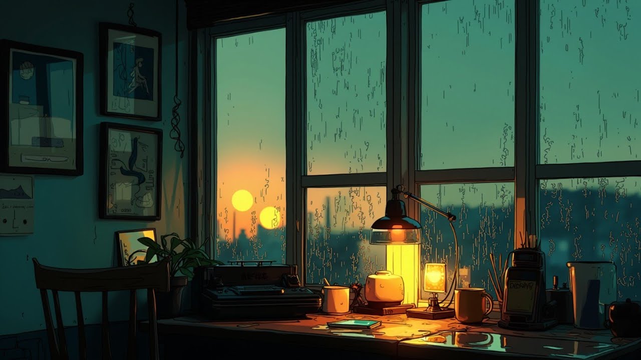 Lofi Chill Mix Rainy Window Sunset Ambience ~ Музыка для учебы и работы для концентрации