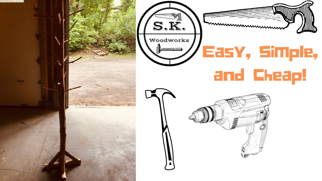 Make a wooden stand for coats!/Made from a Cedar tree/For Free!