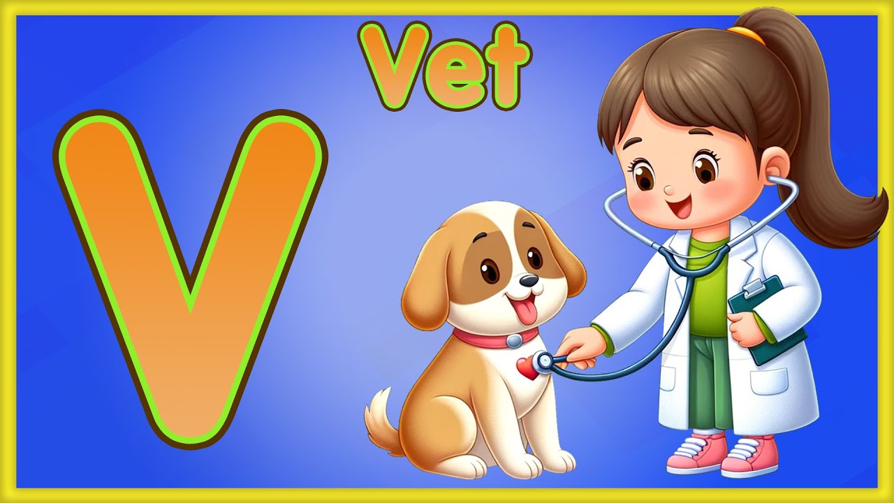 Letter V | Vet, Vegetables, Volcano & Van - Learn the Letter V