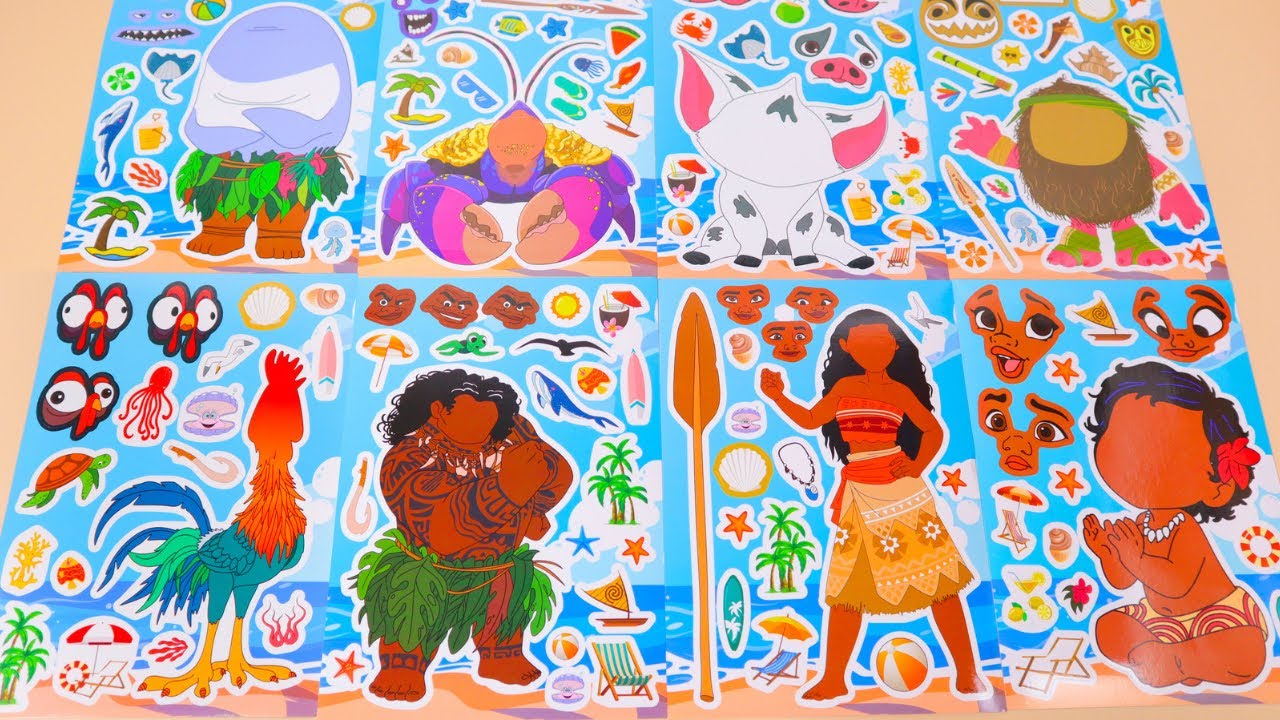 [ToyASMR] Satisfying with Sticker Book Dress Up Disney Moana,Maui,Hei Hei,Tamatoa,