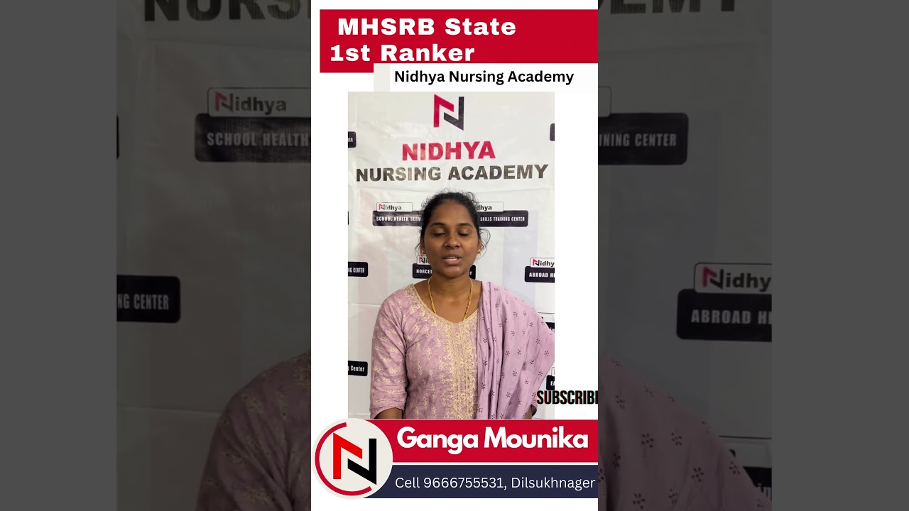 MHSRB Staff Nurse ||  State Topper - Ganga Mounika || Nidhya Nursing Academy