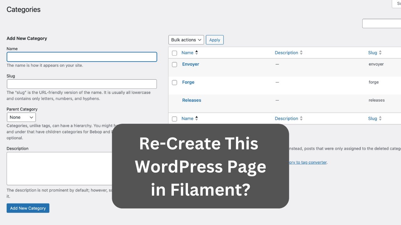 Filament: Table and Form on ONE Page like WordPress?