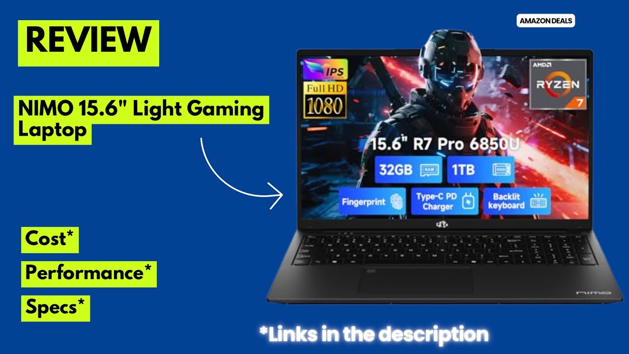 Recenzja lekkiego laptopa do gier NIMO 15,6 cala | AMD Ryzen 7 Pro 6850U, 32 GB RAM, 1 TB SSD, Ra...