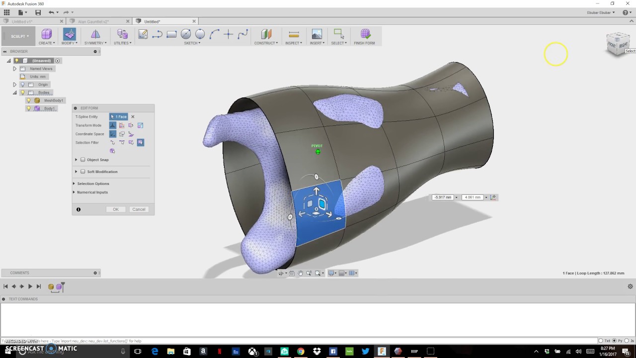 Pulling a tspline to a Mesh for Fusion 360 Hand Modeling