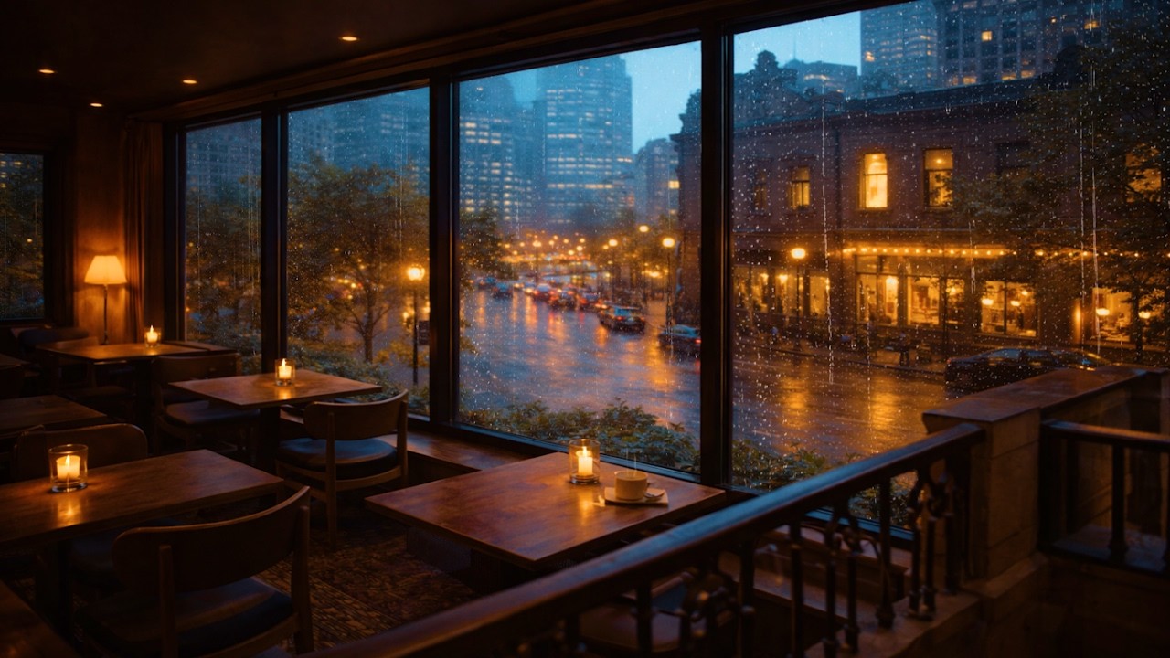 Cozy Caf&eacute; on a Rainy Night ☕ City Rain Sounds for Studying & Relaxing ✍