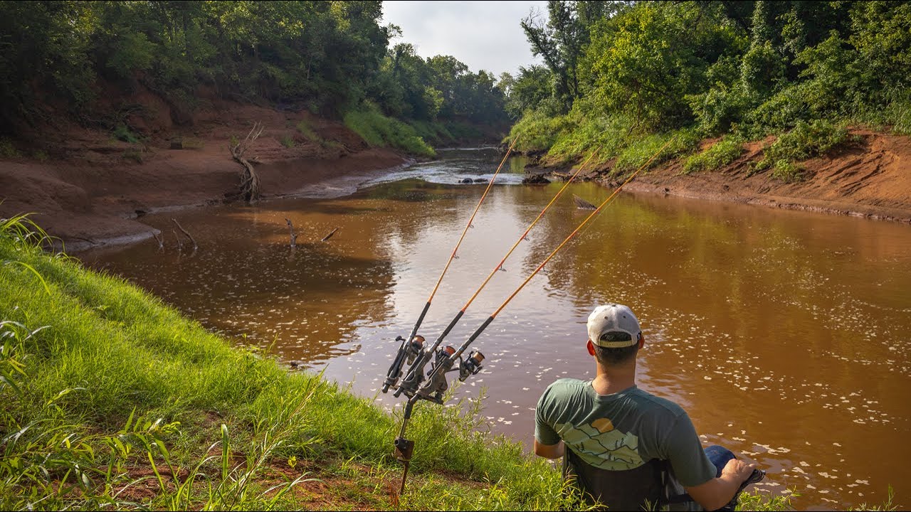 Fishing a Tiny Creek ALL NIGHT Till I Catch a Big Flathead!