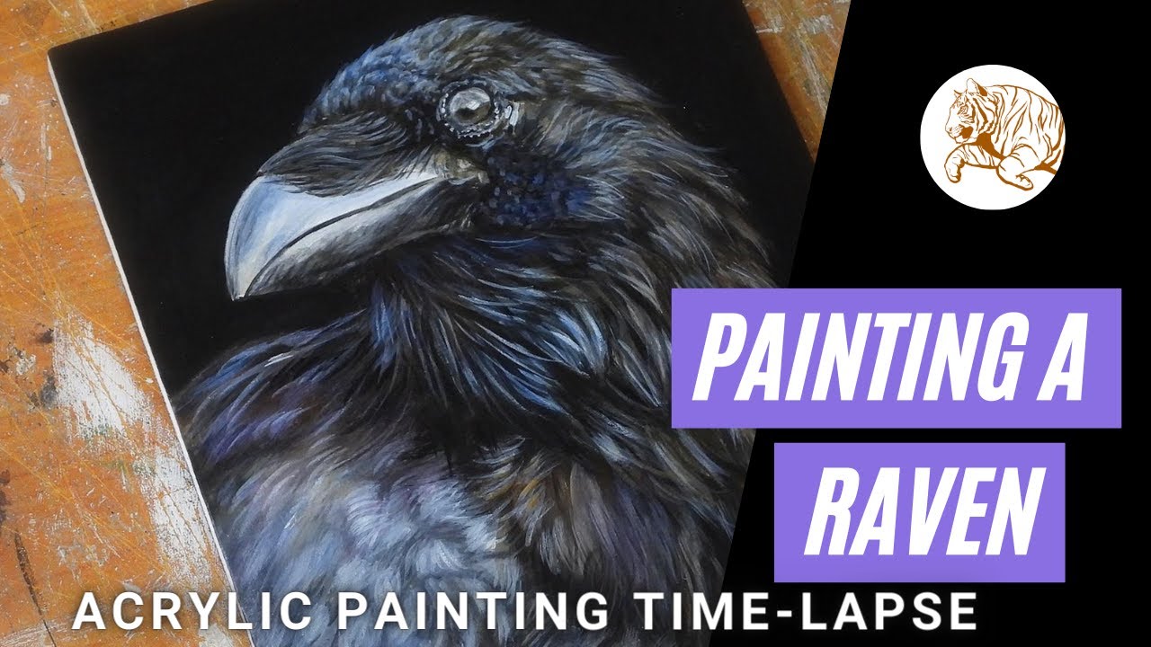 Painting a Raven | ACRYLIC BIRD Painting Time-lapse