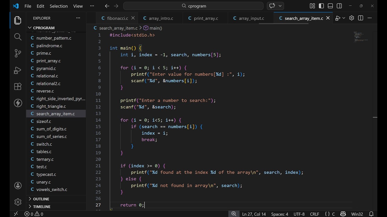 Search an item in array in C program using Linear Search algorithm