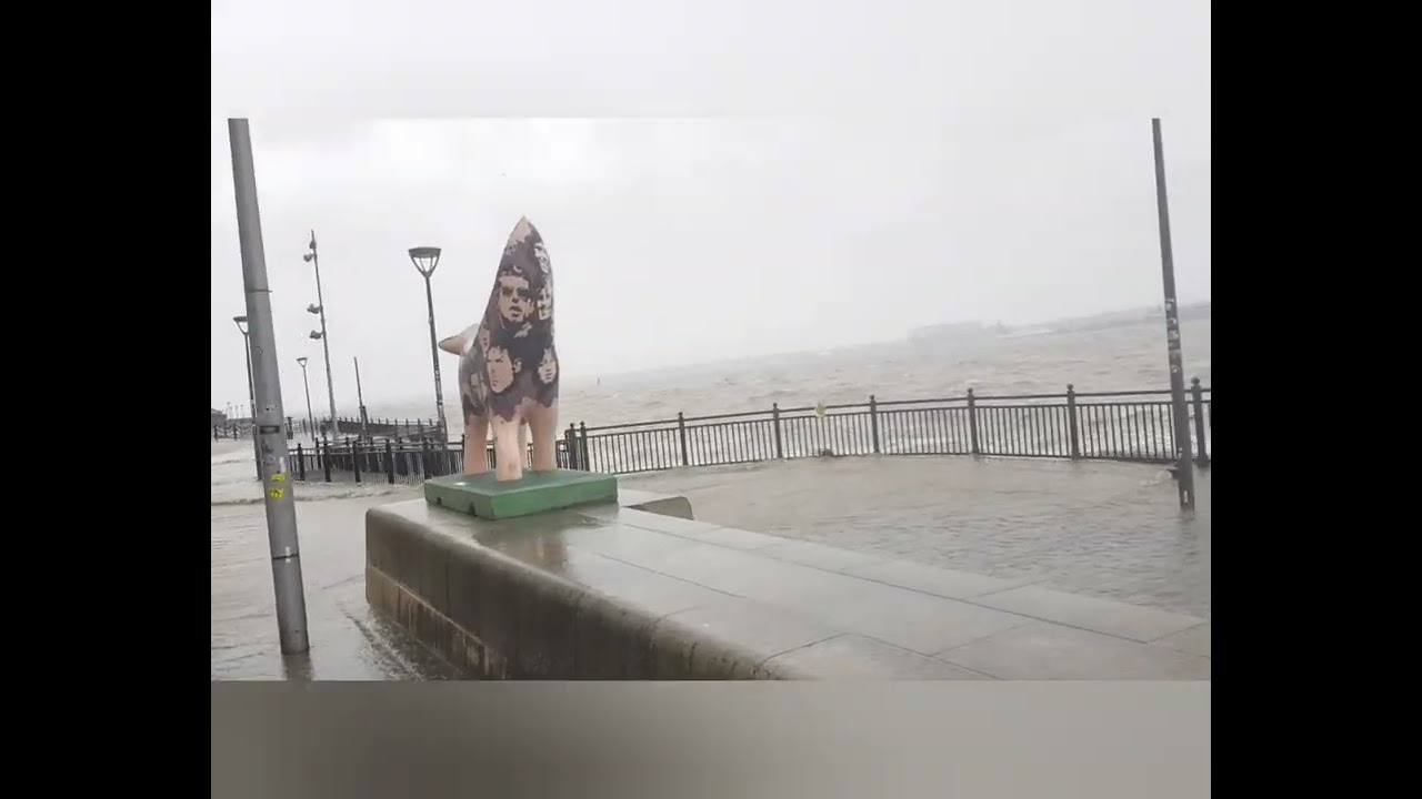 RIVER MERSEY BURSTS ITS BANKS HIGH WINDS AND HIGH TIDE 9.4.24